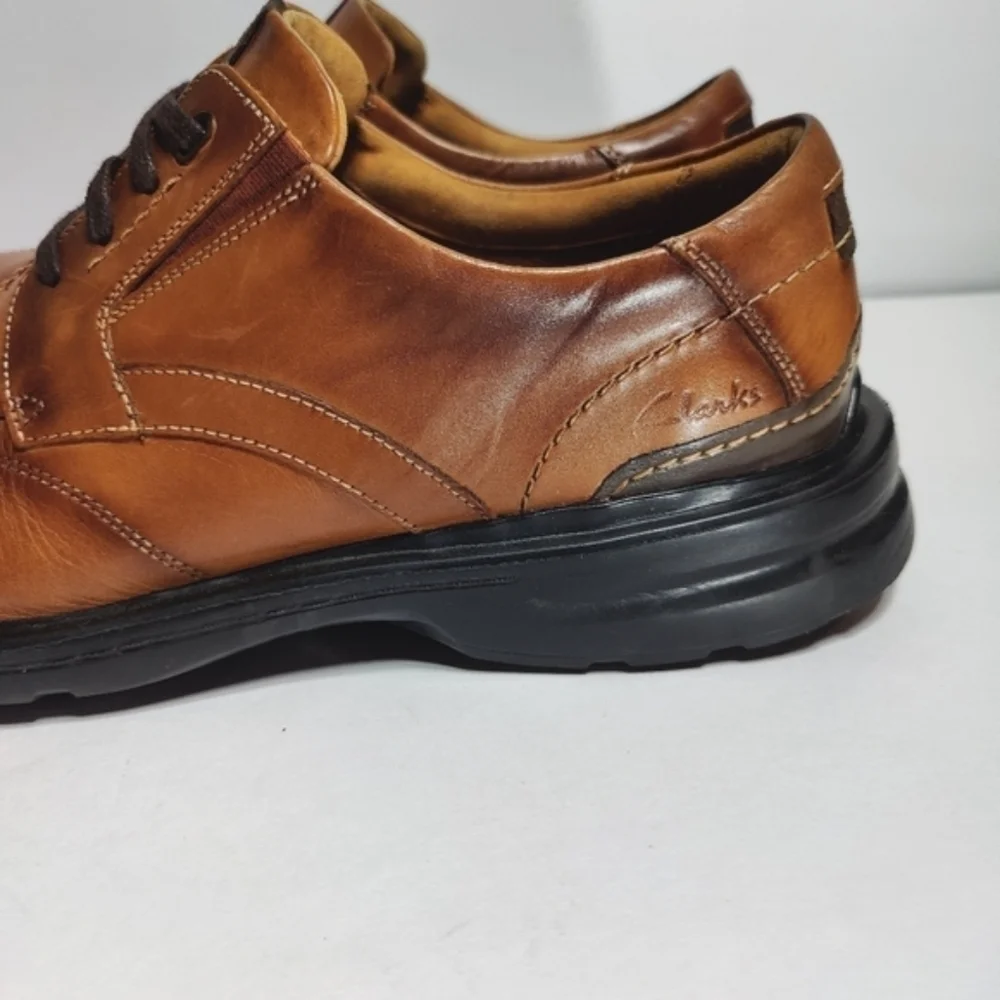 Clarks Men's Gessler Lace Formal Dress Brown Leather Oxford Shoes Size 14